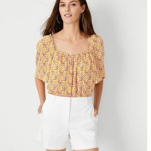 NWT Ann Taylor Floral Square Neck Blouse with Angel Sleeves Small Petite
